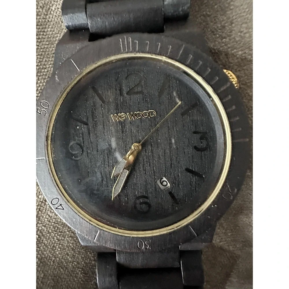 WeWOOD Alpha Black Watch Mens Black Wood Bracelet Date Quartz Box‎ Papers Eco